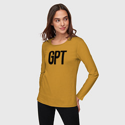 Лонгслив хлопковый женский GPT, цвет: горчичный — фото 2