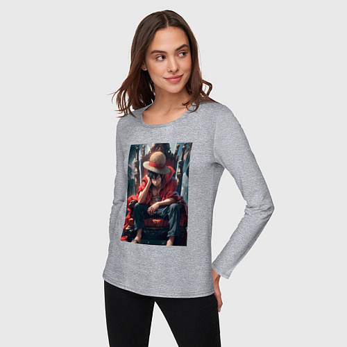 Женский лонгслив Ван-Пис Луффи Монки Д король пиратов / Меланж – фото 3