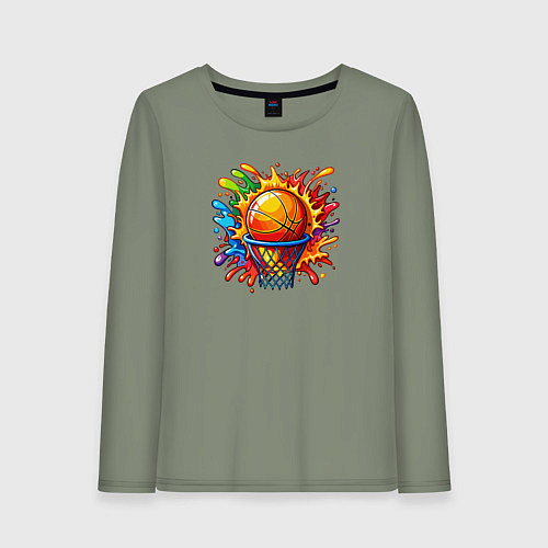 Женский лонгслив Мяч в баскетбольном кольце / Авокадо – фото 1