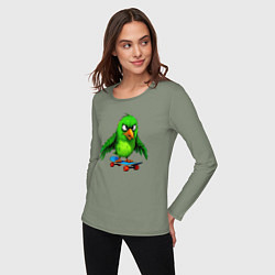 Лонгслив хлопковый женский Зелёный скейтбордист, цвет: авокадо — фото 2
