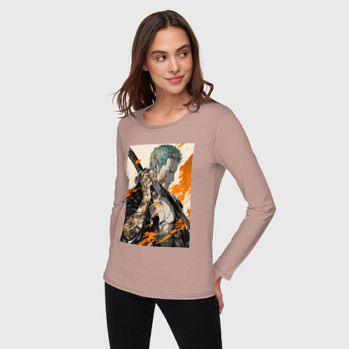 Женский лонгслив Ван-Пис Зоро Ророноа фехтовальщик / Пыльно-розовый – фото 3