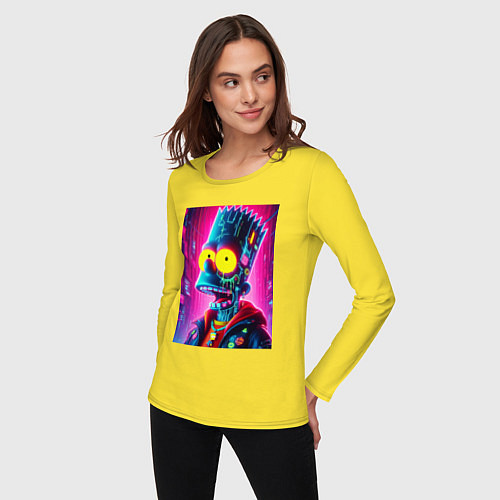 Женский лонгслив Cyber Bart Simpson - neon glow ai art / Желтый – фото 3