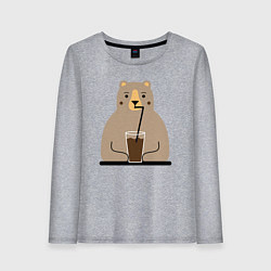 Лонгслив хлопковый женский Мишка пьёт напиток, цвет: меланж