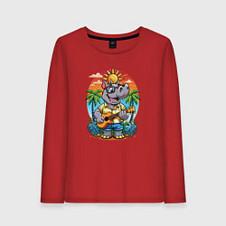 Лонгслив хлопковый женский Носорог играет на гитаре жарким летом, цвет: красный