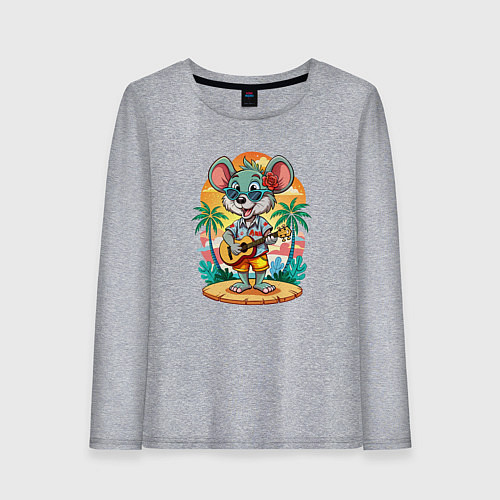 Женский лонгслив Мышонок играет на гитаре жарким летом / Меланж – фото 1