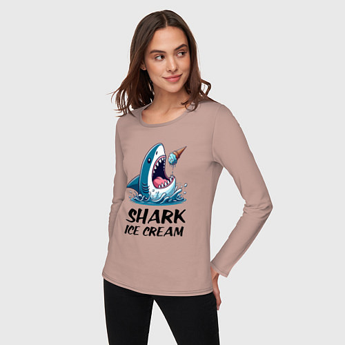 Женский лонгслив Shark ice cream - ai art / Пыльно-розовый – фото 3