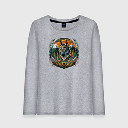 Женский лонгслив Волк на фоне гор