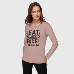 Лонгслив хлопковый женский Eat sleep ride repeat, цвет: пыльно-розовый — фото 2