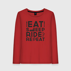 Лонгслив хлопковый женский Eat sleep ride repeat, цвет: красный