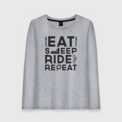 Лонгслив хлопковый женский Eat sleep ride repeat, цвет: меланж