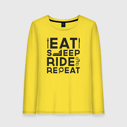 Лонгслив хлопковый женский Eat sleep ride repeat, цвет: желтый