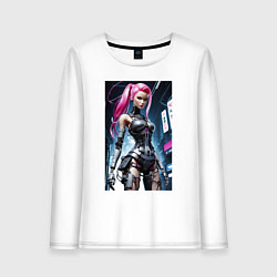 Лонгслив хлопковый женский Cyber Barbie from future - ai art fantasy, цвет: белый