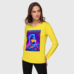 Лонгслив хлопковый женский Bart Simpson - neon fantasy ai art, цвет: желтый — фото 2