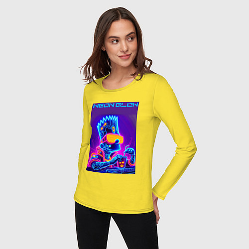 Женский лонгслив Bart Simpson - neon fantasy ai art / Желтый – фото 3