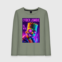 Лонгслив хлопковый женский Bart Simpson cyber zombie - halloween ai art, цвет: авокадо