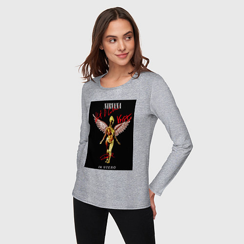 Женский лонгслив Обложка Нирвана с автографами / Меланж – фото 3