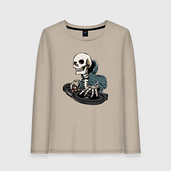 Лонгслив хлопковый женский Скелет - диджей, цвет: миндальный