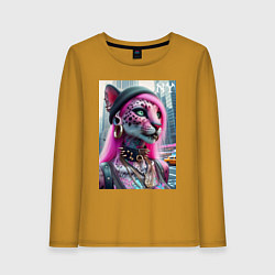 Лонгслив хлопковый женский Панк девушка-леопард в татухах в Нью-Йорке, цвет: горчичный