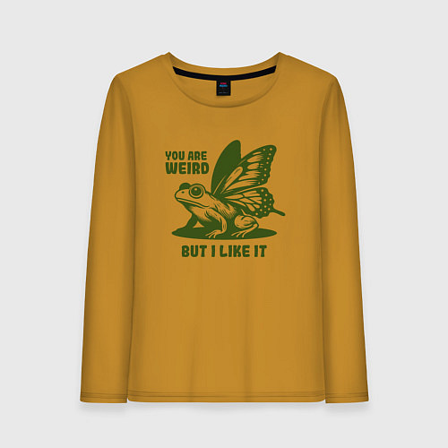 Женский лонгслив Лягушка с крыльями ты странный но мне нравится / Горчичный – фото 1