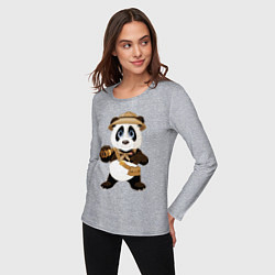 Лонгслив хлопковый женский Веселая панда следопыт, цвет: меланж — фото 2