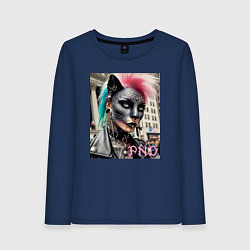 Женский лонгслив Девушка кошка - панк не умер