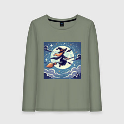 Женский лонгслив Ведьма на метле в ночи