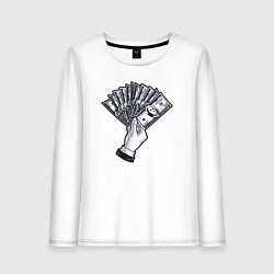 Лонгслив хлопковый женский Доллары в руке, цвет: белый