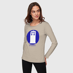 Лонгслив хлопковый женский Tardis police, цвет: миндальный — фото 2