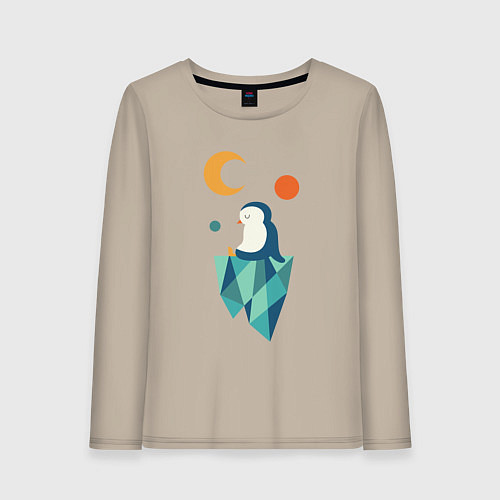 Женский лонгслив Пингвин на айсберге / Миндальный – фото 1