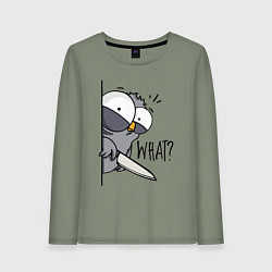 Лонгслив хлопковый женский Серый филин с ножом, цвет: авокадо