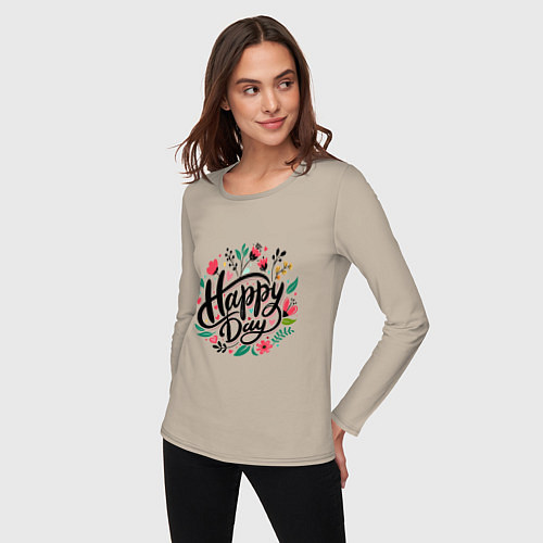 Женский лонгслив Happy day с цветами / Миндальный – фото 3