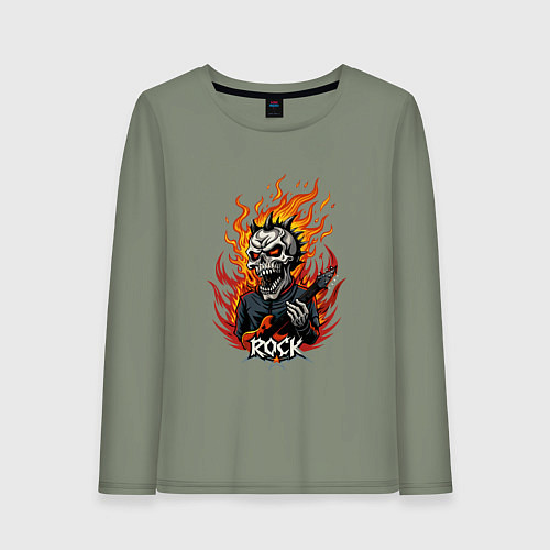 Женский лонгслив Скелет рок музыкант / Авокадо – фото 1