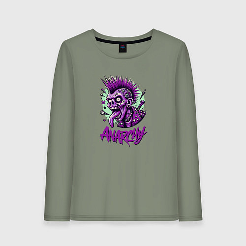 Женский лонгслив Зомби панк и надпись анархия / Авокадо – фото 1