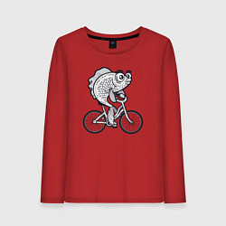 Лонгслив хлопковый женский Рыбка на велике, цвет: красный