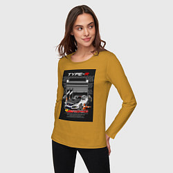 Лонгслив хлопковый женский Honda jdm, цвет: горчичный — фото 2