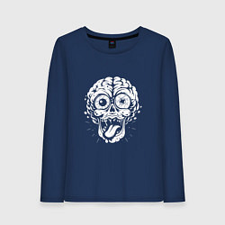 Лонгслив хлопковый женский Череп с мозгами и глазами, цвет: тёмно-синий