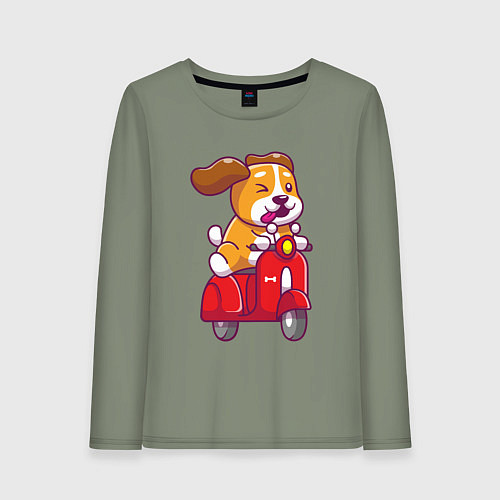 Женский лонгслив Пёсик на мотороллере / Авокадо – фото 1