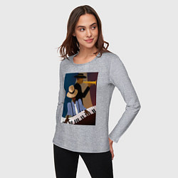 Лонгслив хлопковый женский Музыкант джаз, цвет: меланж — фото 2
