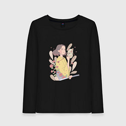 Лонгслив хлопковый женский Кицунэ, цвет: черный