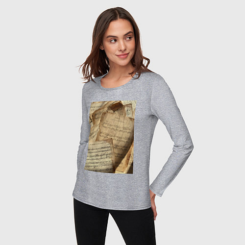 Женский лонгслив Листы с нотами / Меланж – фото 3
