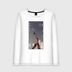 Лонгслив хлопковый женский Фото розы, цвет: белый