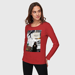 Лонгслив хлопковый женский Журналист эстетика, цвет: красный — фото 2