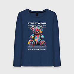 Лонгслив хлопковый женский Медведь плюшевый в тренде - граффити, цвет: тёмно-синий