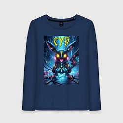 Лонгслив хлопковый женский Cyber horror - Pikachu, цвет: тёмно-синий