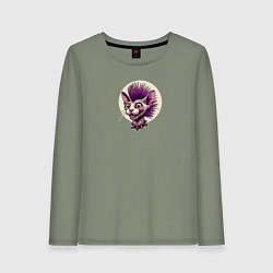 Лонгслив хлопковый женский Кот сфинкс с ирокезом панка, цвет: авокадо