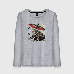 Лонгслив хлопковый женский Лягушка с зонтом, цвет: меланж