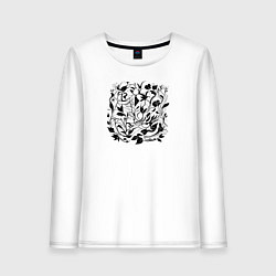 Лонгслив хлопковый женский Абстрактные природные узоры, цвет: белый