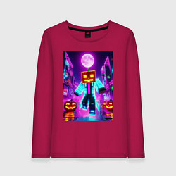 Лонгслив хлопковый женский Neon halloween and Minecraft - collaboration, цвет: маджента
