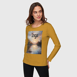 Лонгслив хлопковый женский Inga озеро, цвет: горчичный — фото 2