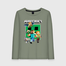Лонгслив хлопковый женский Стив и Алекс с волком из Майнкрафт, цвет: авокадо